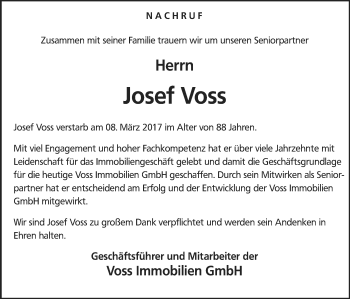 Traueranzeige von Josef Voss von Neue Osnabrücker Zeitung GmbH & Co. KG