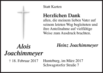 Traueranzeige von Alois Joachimmeyer von Neue Osnabrücker Zeitung GmbH & Co. KG