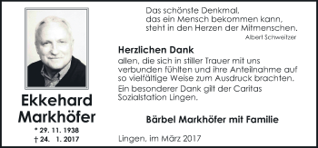 Traueranzeige von Ekkehard Markhöfer von Neue Osnabrücker Zeitung GmbH & Co. KG