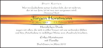 Traueranzeige von Jürgen Horstmann von Neue Osnabrücker Zeitung GmbH & Co. KG