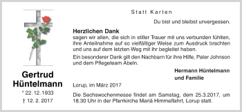 Traueranzeige von Gertrud Hüntelmann von Neue Osnabrücker Zeitung GmbH & Co. KG