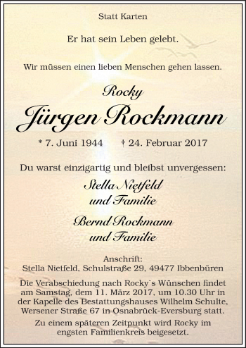 Traueranzeige von Jürgen Rockmann von Neue Osnabrücker Zeitung GmbH & Co. KG