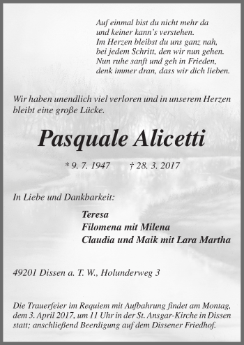 Traueranzeige von Pasquale Alicetti von Neue Osnabrücker Zeitung GmbH & Co. KG