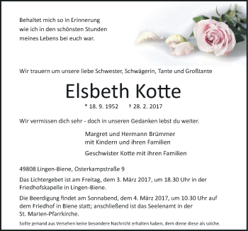 Traueranzeige von Elsbeth Kotte von Neue Osnabrücker Zeitung GmbH & Co. KG