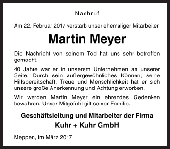 Traueranzeige von Martin Meyer von Neue Osnabrücker Zeitung GmbH & Co. KG