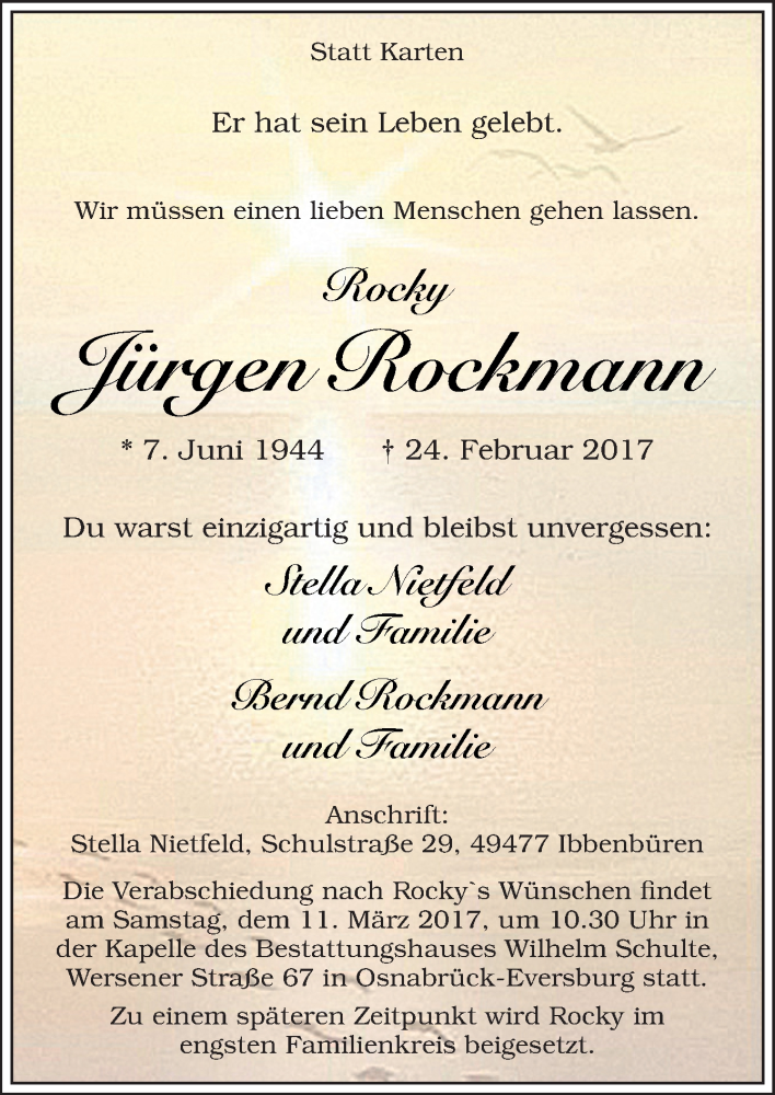  Traueranzeige für Jürgen Rockmann vom 04.03.2017 aus Neue Osnabrücker Zeitung GmbH & Co. KG