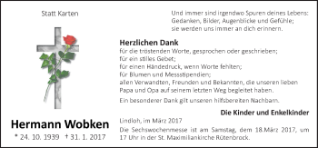 Traueranzeige von Hermann Wobken von Neue Osnabrücker Zeitung GmbH & Co. KG