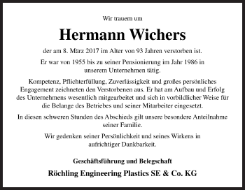 Traueranzeige von Hermann Wichers von Neue Osnabrücker Zeitung GmbH & Co. KG