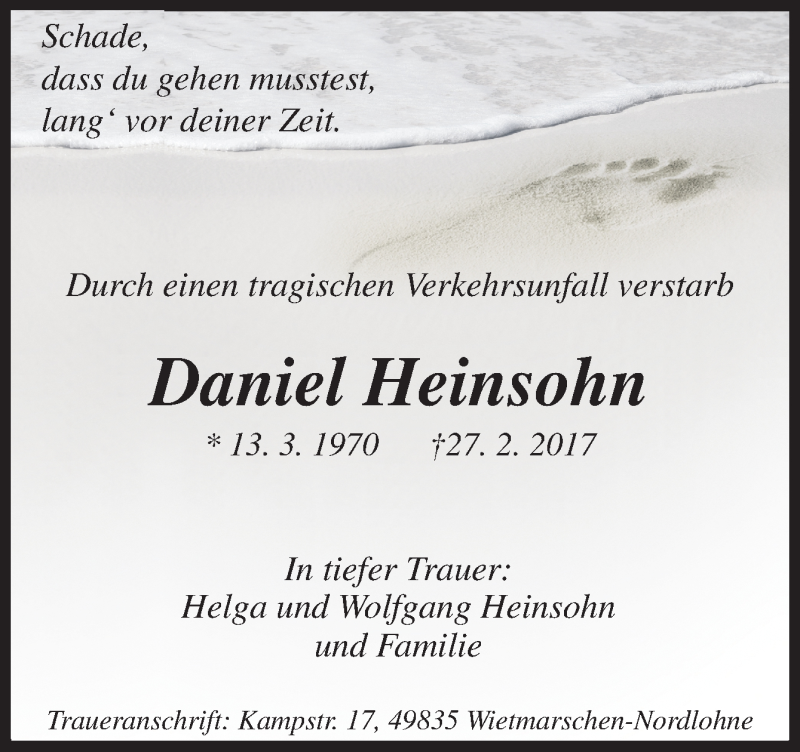  Traueranzeige für Daniel Heinsohn vom 09.03.2017 aus Neue Osnabrücker Zeitung GmbH & Co. KG