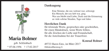 Traueranzeige von Maria Bolmer von Neue Osnabrücker Zeitung GmbH & Co. KG