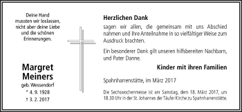Traueranzeige von Margret Meiners von Neue Osnabrücker Zeitung GmbH & Co. KG
