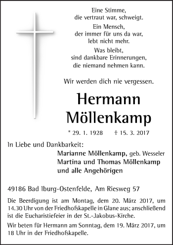 Traueranzeige von Hermann Möllenkamp von Neue Osnabrücker Zeitung GmbH & Co. KG