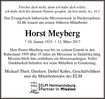 Traueranzeige von Horst Meyberg von Neue Osnabrücker Zeitung GmbH & Co. KG