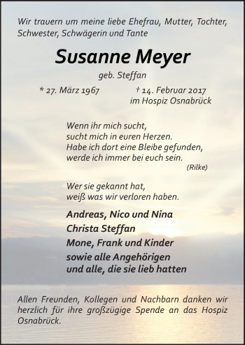 Traueranzeige von Susanne Meyer von Neue Osnabrücker Zeitung GmbH & Co. KG