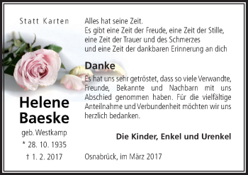 Traueranzeige von Helene Baeske von Neue Osnabrücker Zeitung GmbH & Co. KG