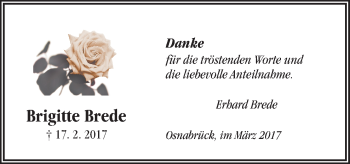 Traueranzeige von Brigitte Brede von Neue Osnabrücker Zeitung GmbH & Co. KG