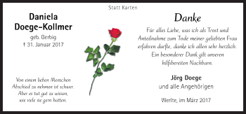 Traueranzeige von Daniela Doege-Kollmer von Neue Osnabrücker Zeitung GmbH & Co. KG