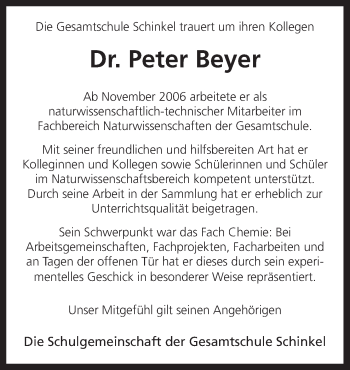 Traueranzeige von Peter Beyer von Neue Osnabrücker Zeitung GmbH & Co. KG