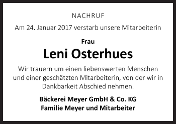 Traueranzeige von Leni Osterhues von Neue Osnabrücker Zeitung GmbH & Co. KG