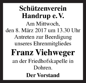 Traueranzeige von Franz Viehweger von Neue Osnabrücker Zeitung GmbH & Co. KG