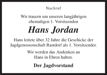Traueranzeige von Hans Jordan von Neue Osnabrücker Zeitung GmbH & Co. KG