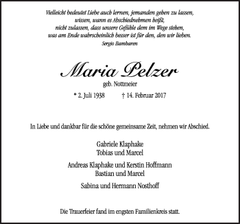 Traueranzeige von Maria Pelzer von Neue Osnabrücker Zeitung GmbH & Co. KG