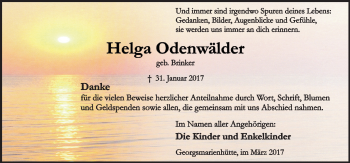Traueranzeige von Helga Odenwälder von Neue Osnabrücker Zeitung GmbH & Co. KG