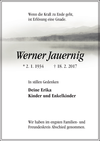 Traueranzeige von Werner Jauernig von Neue Osnabrücker Zeitung GmbH & Co. KG