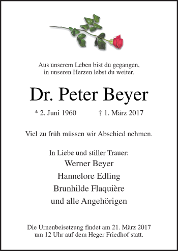 Traueranzeige von Peter Beyer von Neue Osnabrücker Zeitung GmbH & Co. KG