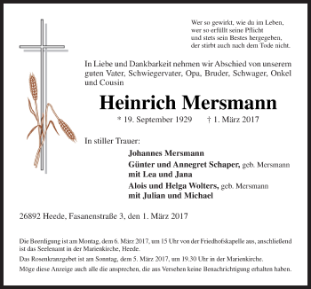 Traueranzeige von Heinrich Mersmann von Neue Osnabrücker Zeitung GmbH & Co. KG