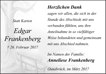 Traueranzeige von Edgar Frankenberg von Neue Osnabrücker Zeitung GmbH & Co. KG