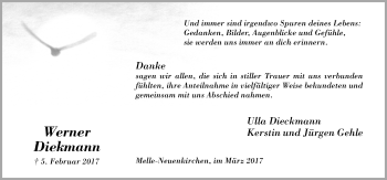 Traueranzeige von Werner Diekmann von Neue Osnabrücker Zeitung GmbH & Co. KG