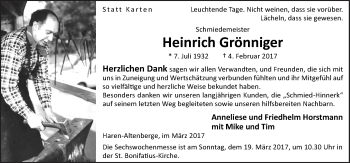 Traueranzeige von Heinrich Grönniger von Neue Osnabrücker Zeitung GmbH & Co. KG