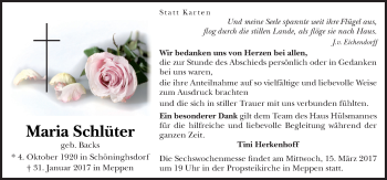Traueranzeige von Maria Schlüter von Neue Osnabrücker Zeitung GmbH & Co. KG