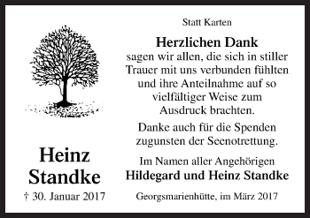 Traueranzeige von Heinz Standke von Neue Osnabrücker Zeitung GmbH & Co. KG