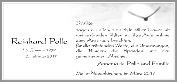 Traueranzeige von Reinhard Polle von Neue Osnabrücker Zeitung GmbH & Co. KG