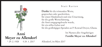 Traueranzeige von Anni  Meyer zu Allendorf von Neue Osnabrücker Zeitung GmbH & Co. KG