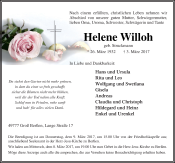 Traueranzeige von Helene Willoh von Neue Osnabrücker Zeitung GmbH & Co. KG