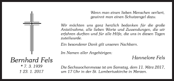 Traueranzeige von Bernhard Fels von Neue Osnabrücker Zeitung GmbH & Co. KG