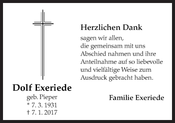 Traueranzeige von Dolf Exeriede von Neue Osnabrücker Zeitung GmbH & Co. KG