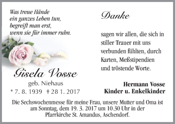 Traueranzeige von Gisela Vosse von Neue Osnabrücker Zeitung GmbH & Co. KG