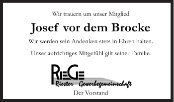 Traueranzeige von Josef vor dem Brocke von Neue Osnabrücker Zeitung GmbH & Co. KG