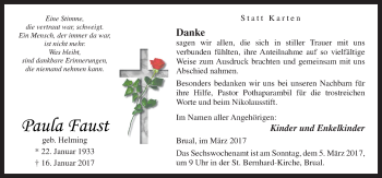 Traueranzeige von Paula Faust von Neue Osnabrücker Zeitung GmbH & Co. KG