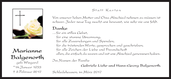 Traueranzeige von Marianne Balgenorth von Neue Osnabrücker Zeitung GmbH & Co. KG