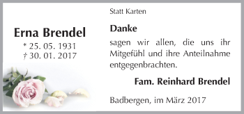 Traueranzeige von Erna Brendel von Neue Osnabrücker Zeitung GmbH & Co. KG