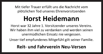 Traueranzeige von Horst Heidemann von Neue Osnabrücker Zeitung GmbH & Co. KG