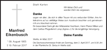 Traueranzeige von Manfred Eikenbusch von Neue Osnabrücker Zeitung GmbH & Co. KG