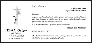 Traueranzeige von Thekla Geiger von Neue Osnabrücker Zeitung GmbH & Co. KG