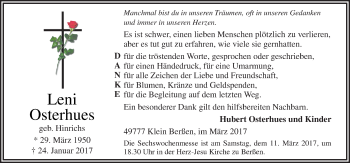 Traueranzeige von Leni Osterhues von Neue Osnabrücker Zeitung GmbH & Co. KG