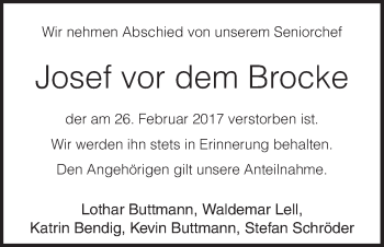 Traueranzeige von Josef vor dem Brocke von Neue Osnabrücker Zeitung GmbH & Co. KG